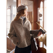 SimpleRetro冷杉小筑 立领皮毛一体外套女颗粒绒皮草 全绵羊毛短款