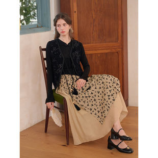 SimpleRetro春江花月 国风植绒提花新中式连衣裙女拼接假两件裙子