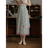 SimpleRetro格桑花影集 蕾丝百褶裙子 高腰显瘦碎花半身裙女夏法式