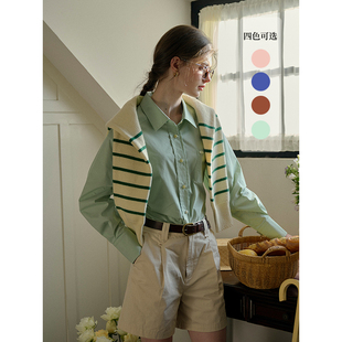 SimpleRetro巴黎十点半 后腰系带设计感衬衫女春纯棉宽松通勤上衣