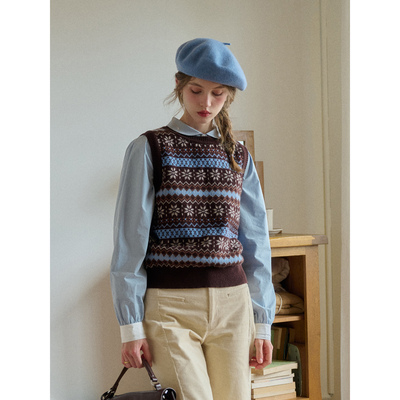 SimpleRetro雪原拾光 100%羊毛复古叠穿费尔岛针织衫马甲背心女秋