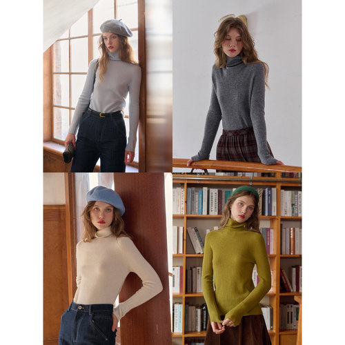 SimpleRetro雪中乐章 全绵羊毛法式高领紧身内搭打底衫毛衣针织衫