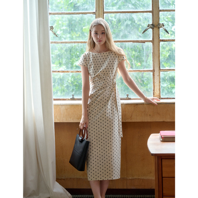 SimpleRetro白露清歌 法式简约亚麻不规则收褶可调节条纹连衣裙女