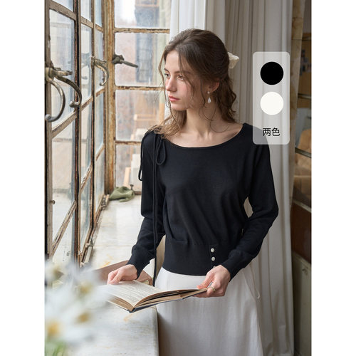 SimpleRetro法式复古绵羊毛套头罩衫毛衣女温柔风上衣