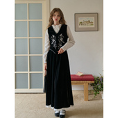 女春马甲背心半身裙子 复古刺绣丝绒套装 SimpleRetro夜色花庭 法式