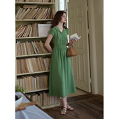 裙子 裙简单大方 SimpleRetro法式 通勤绿色连衣裙女高知分子衬衫