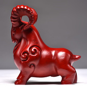 红色木质羊摆件实木雕刻山羊羚羊十二生肖办公家居装 饰工艺品摆设