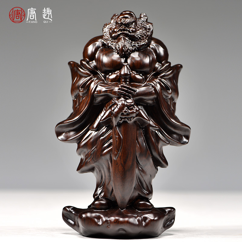 黑檀实木雕刻天师福神钟馗神像摆件办公室客厅红木工艺品桌面摆设
