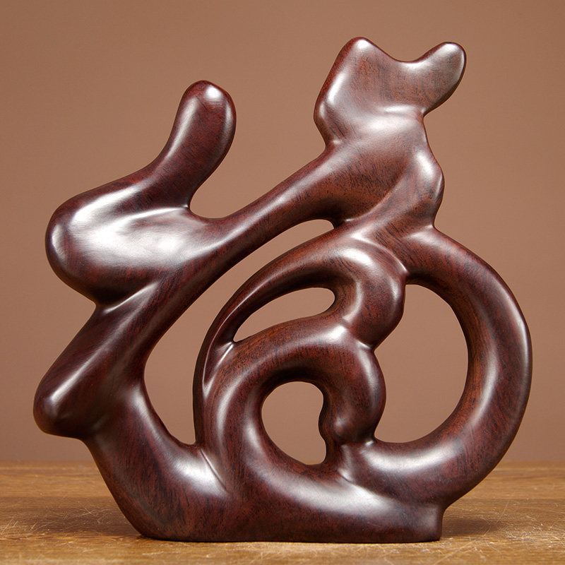 黑檀木雕福字摆件家居客厅电视柜酒柜摆设创意简约实木装饰工艺品