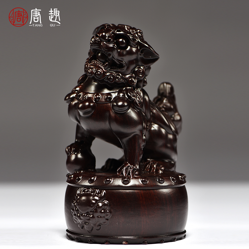 黑檀木雕狮子摆件实木一对大号宫门狮家居客厅玄关装饰红木工艺品