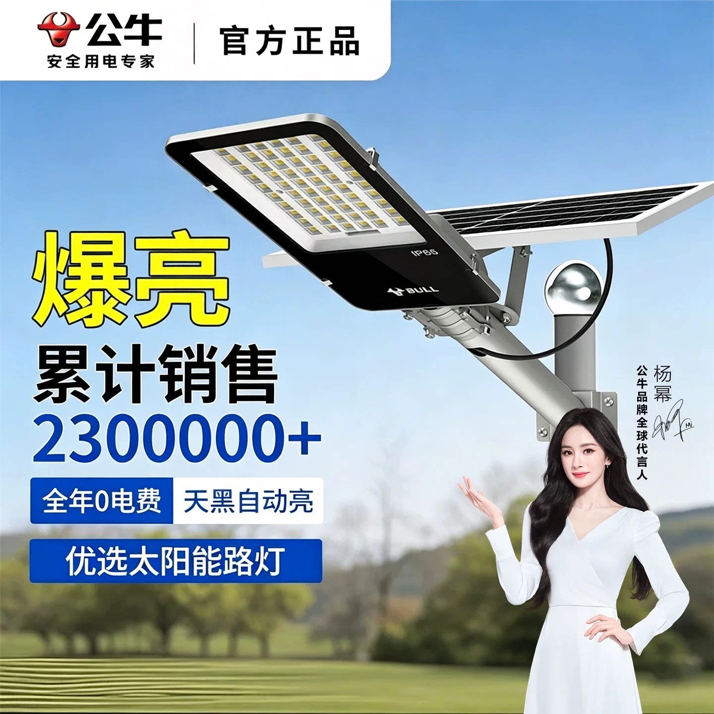 公牛太阳能路灯户外庭院灯防水感应院子大功率照明led道路柱头灯
