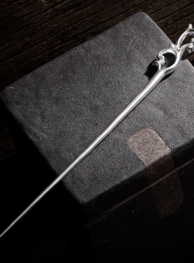 原创新中式手工复古簪子镀s925纯银嫩芽发簪中国风汉服发饰盘发器