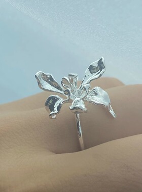 鸢尾花s925银立体玉兰花朵戒指