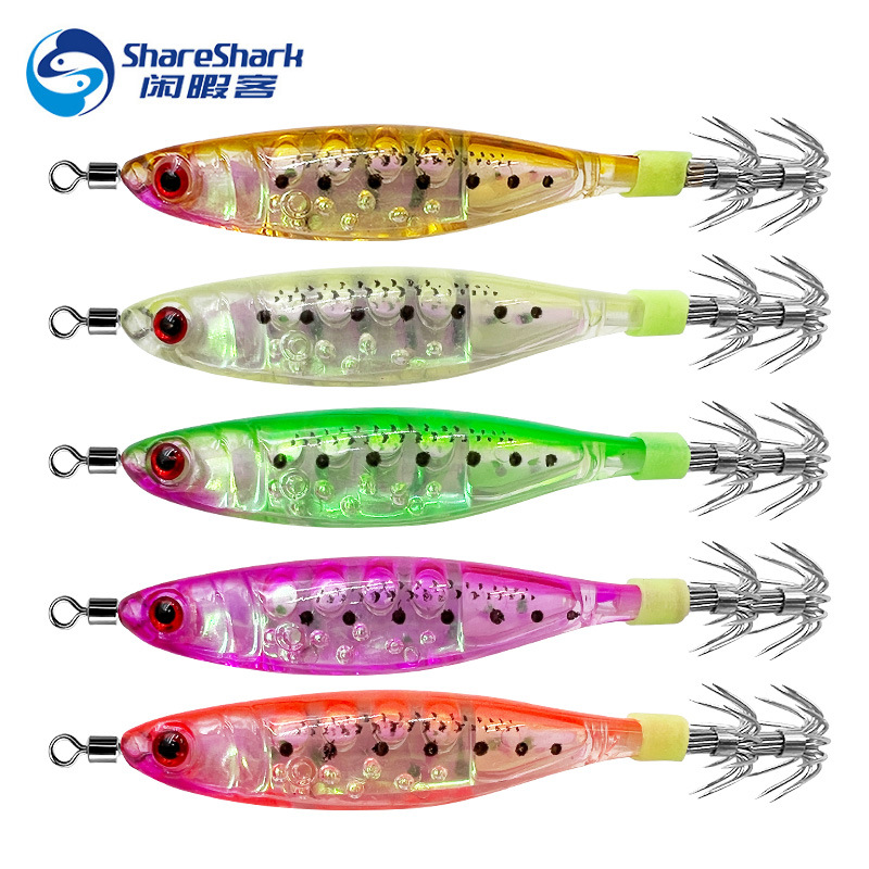 苦茶闲暇客 夜光木虾鱿鱼钩 塑料硬饵吹筒章鱼钩路亚饵假饵鱿鱼饵