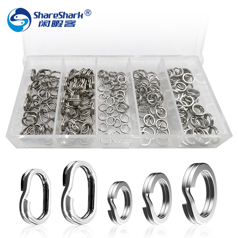 苦茶渔具200pcs打扁双圈套装 压平打弯双圈 压扁路亚连接环O型环