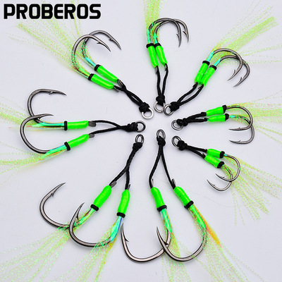 苦茶绑毛铁板钩 绑鱼皮海钓双钩 大力马主线辅助鱼钩海钓船钓散装