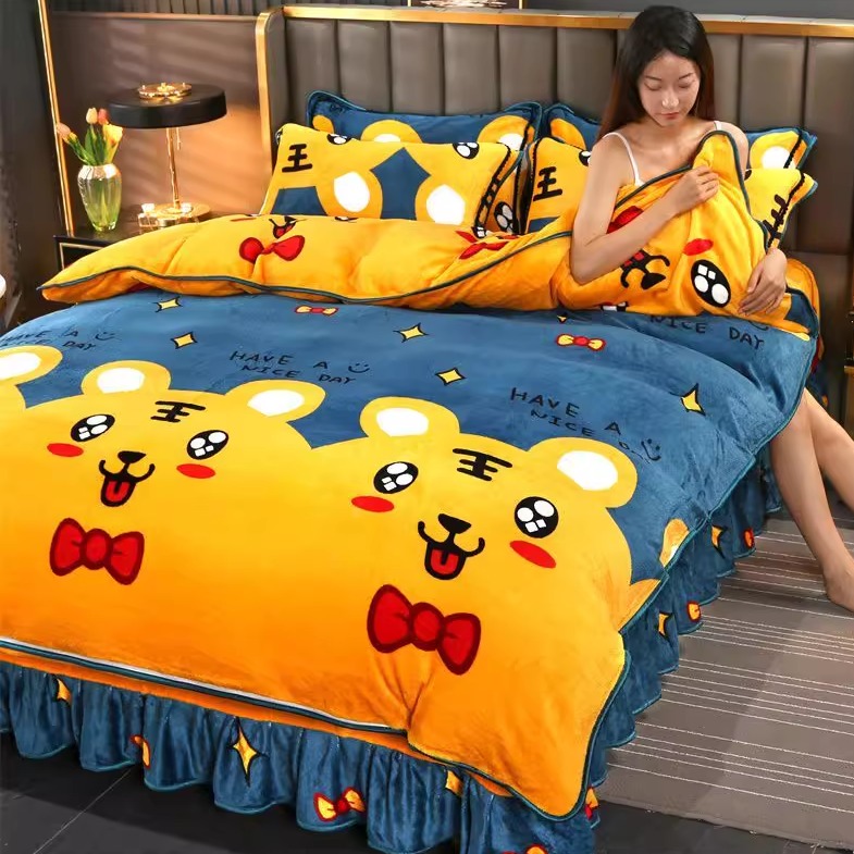 牛奶绒四件套冬季加厚双面绒被套法兰珊瑚绒床上用品床裙2025新款