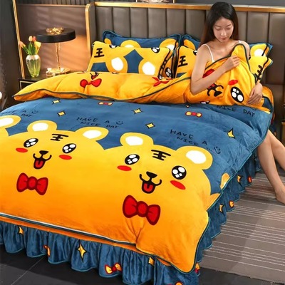 牛奶绒四件套冬季加厚双面绒被套法兰珊瑚绒床上用品床裙2025新款