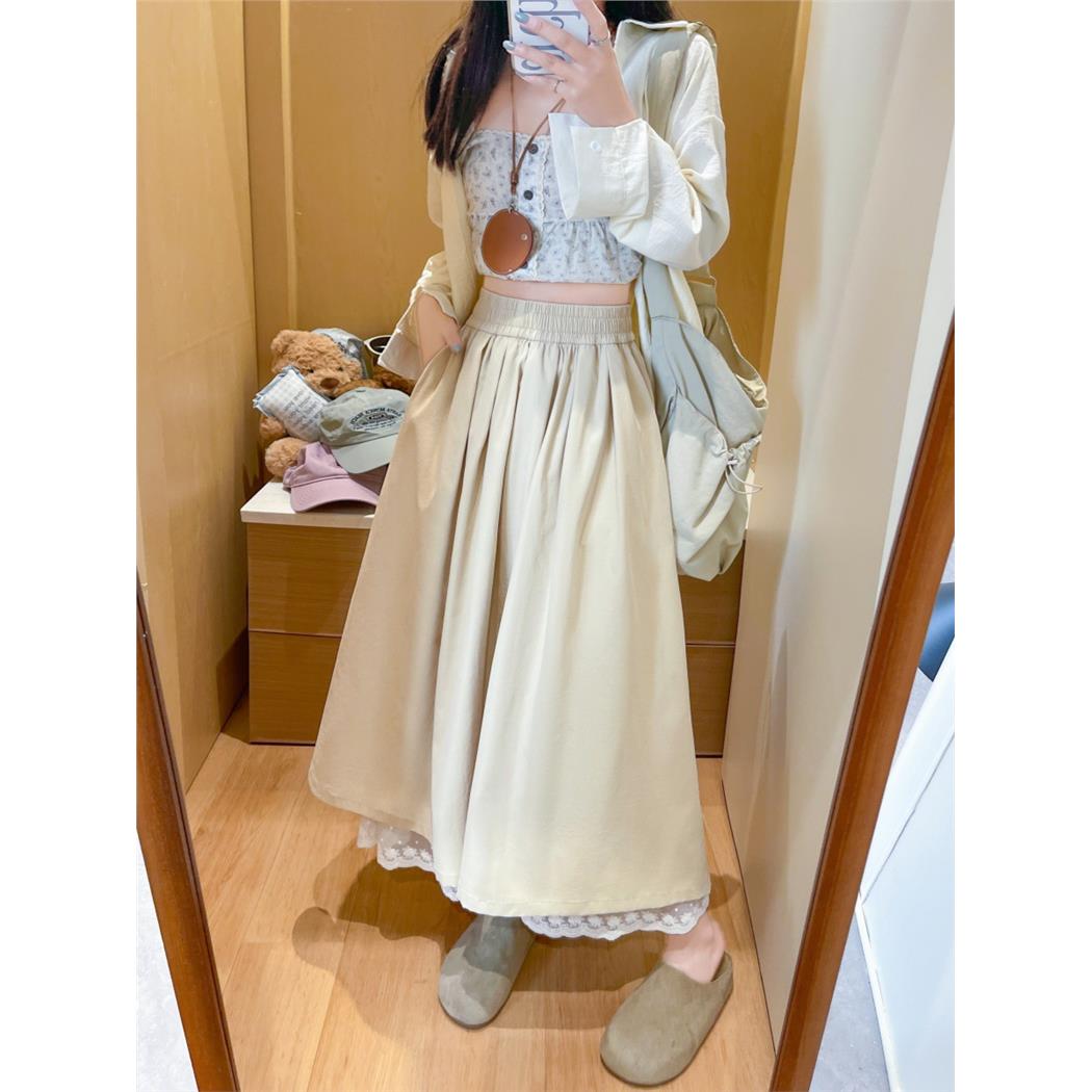 甜美蕾丝边拼接半身裙女