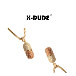 X-DUDE美国嘻哈 欧美潮牌个性hiphop网红饰品 时空胶囊小药丸项链