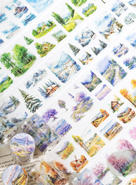 自然造景故事PET模切胶带 文艺ins风景水彩手帐DIY装饰手机壳贴纸