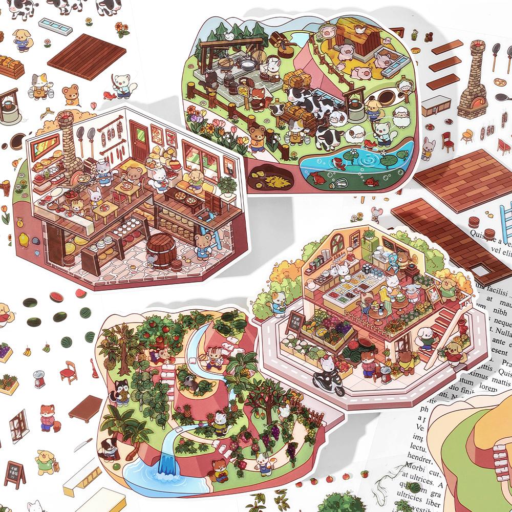 今日营业中2.5D立体可爱造景贴纸