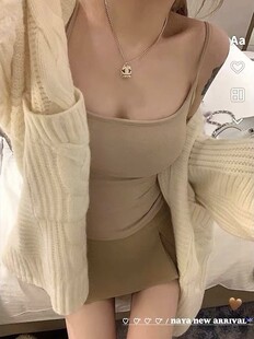秋冬季外扩吊带背心女装磨毛显大外穿抹胸美背打底大码上衣带胸垫