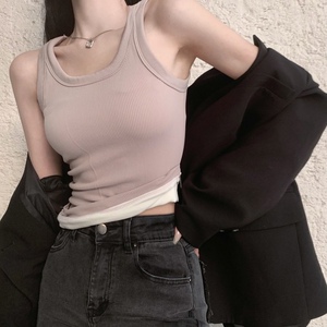 加绒加厚小吊带背心女修身保暖内搭打底衫德绒无袖上衣秋冬2023