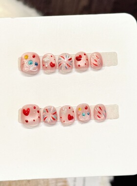 手工穿戴甲26新年款3-10岁宝宝红色喜庆儿童美甲片短款可拆卸指甲