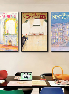 纽约客杂志封面装饰画小清新北欧ins风卧室挂画复古怀旧餐厅壁画