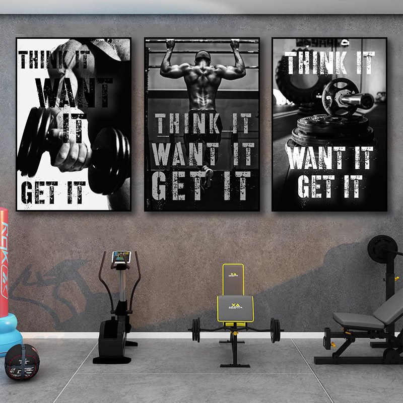 健身房挂画健美俱乐部瘦身减肥会所工业风装饰画励志运动海报壁画