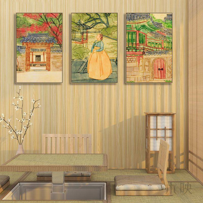 韩式烤肉店复古装饰画韩国餐厅料理店挂画朝鲜民族风俗人物壁画