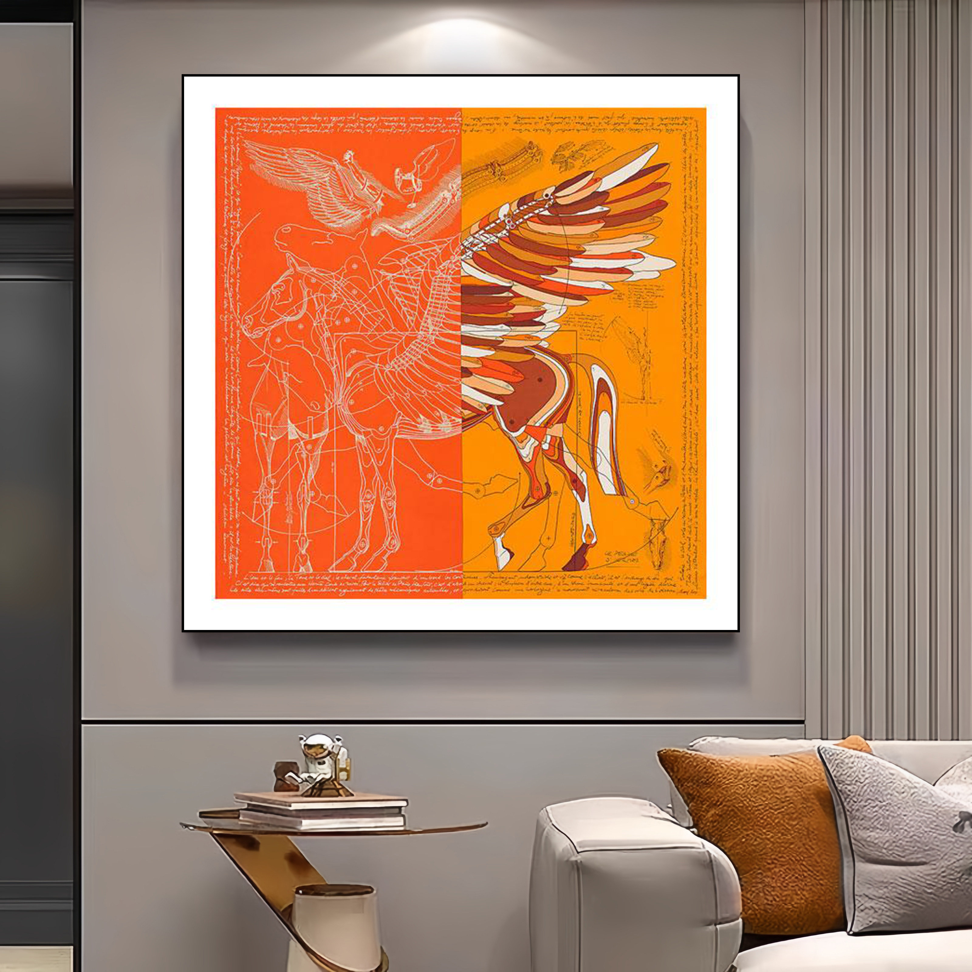 现代轻奢爱马丝巾客厅玄关卧室书房装饰画橙色法式高级感飞马挂画