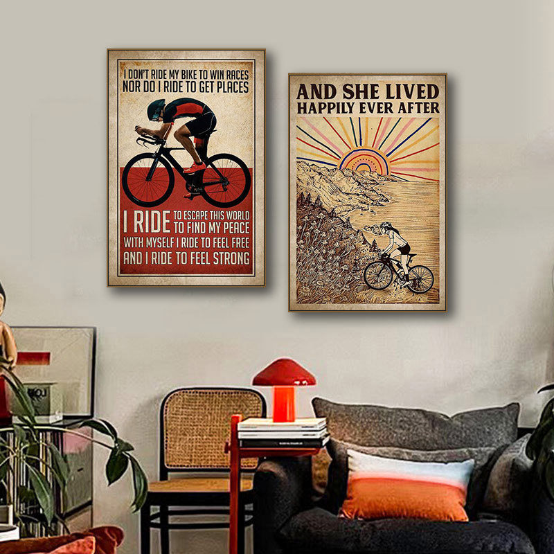 美式复古自行车客厅装饰画骑行运动俱乐部挂画山地车单车卧室壁画