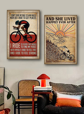 美式复古自行车客厅装饰画骑行运动俱乐部挂画山地车单车卧室壁画
