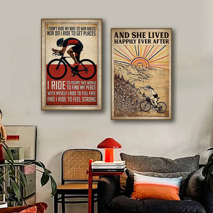 美式复古自行车客厅装饰画骑行运动俱乐部挂画山地车单车卧室壁画