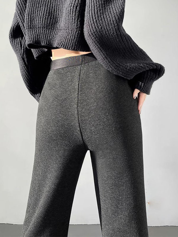 加绒加厚羊绒微喇裤女春秋季提臀瑜伽运动休闲垂感裤子针织喇叭裤