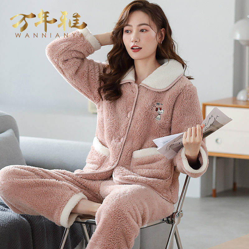 珊瑚绒睡衣女士冬季加厚加绒2021年新款北极绒秋款冬天家居服套装