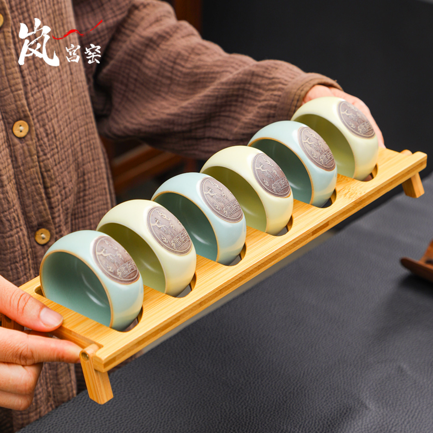 高端开片汝窑茶杯品茗杯套装6只家用裂纹功夫茶具茶碗陶瓷主人杯图片