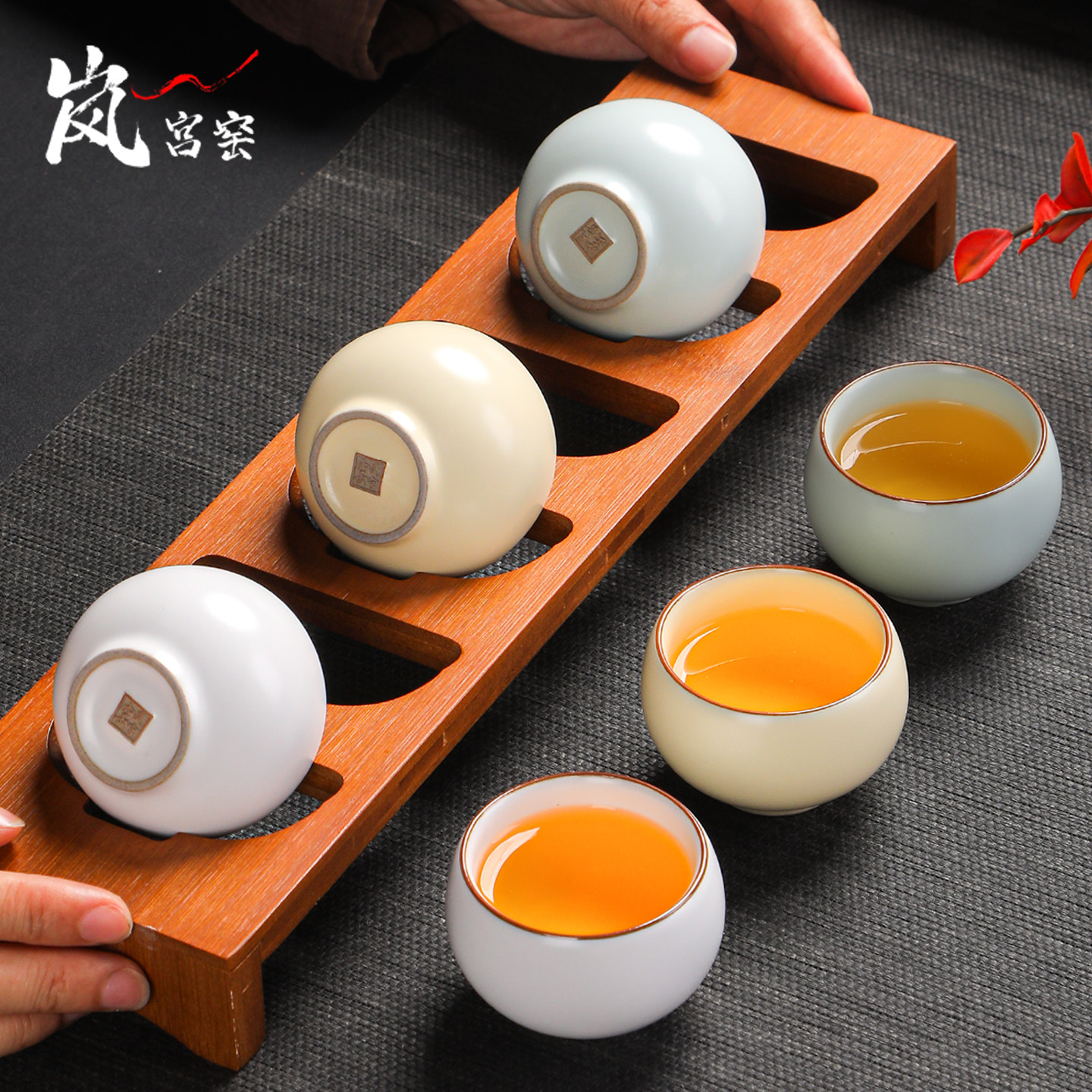 无裂纹汝窑小茶杯6只装功夫茶品茗客人杯茶具茶碗陶瓷礼盒装高端图片