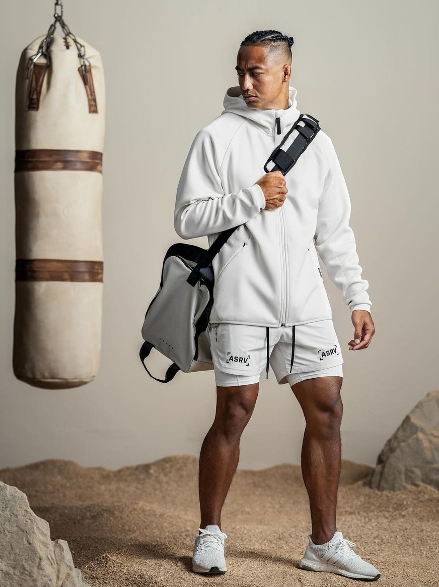 봄 새로운 ASRV 스포츠 지퍼 스웨터 남성 무거운 후드 농구 캐주얼 긴팔 피트니스 카디건 재킷