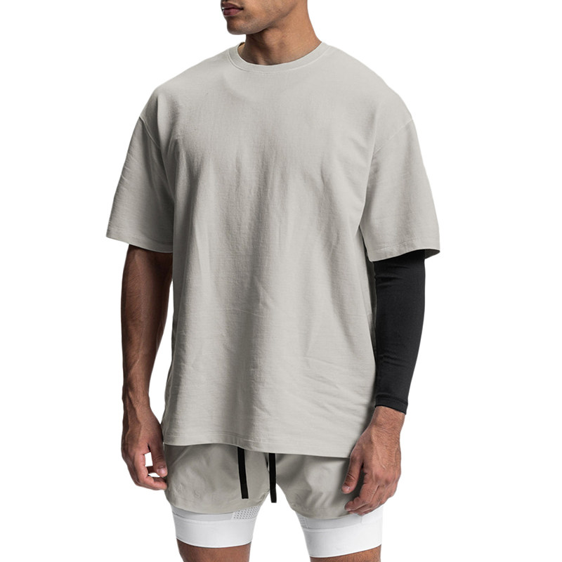 thumbnail for ASRV Summer Men's Sports Short Sleeve Trendy Brand Loose Plus Size Crew Neck T-Shirt Men's Dropped Shoulders Bleached Casual Gym Wear