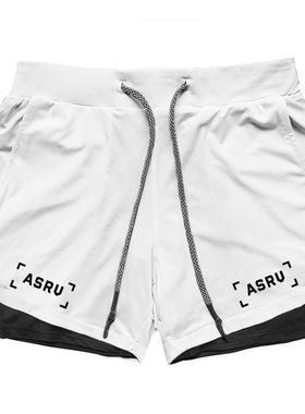 美式ASRV双层运动短裤男士弹力透气健身拳击跑步蓝球综合训练裤