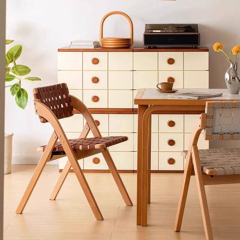 复古实木餐椅家用客厅小户型折叠椅简约餐桌椅学生靠背可折叠椅子