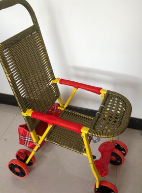 Baby bamboo rattan stroller four imitation rattan baby strol