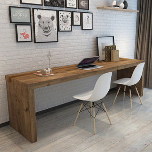 靠墙家用双人台式电脑桌学生学习书桌电脑台单人实木办公桌子书房