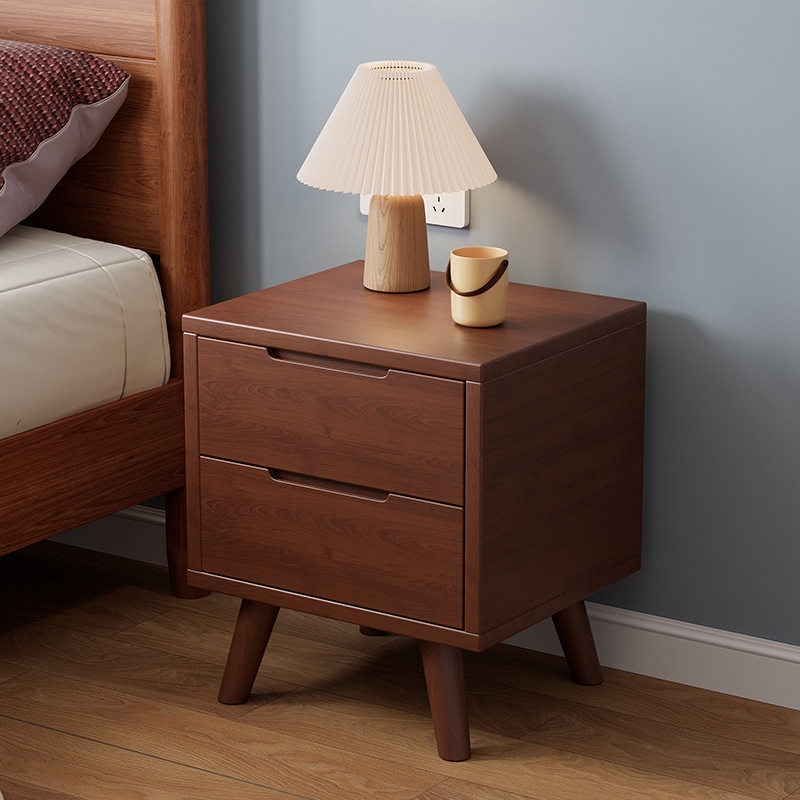 全实木床头柜简约现代橡胶木置物架家用卧室胡桃木收纳柜轻奢橡木