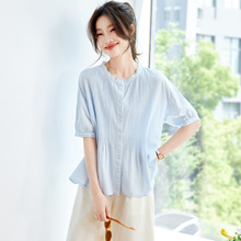 纯棉短袖衬衫女夏2025新款高级感减龄洋气法式大码t恤衫小衫上衣