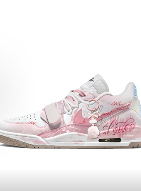 定制球鞋 Jordan Legacy 312 粉漾心动 涂鸦低帮篮球鞋女款粉白色