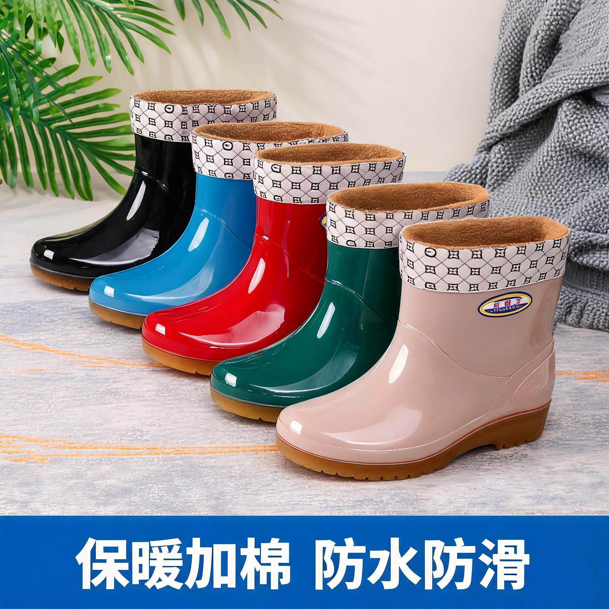 雨鞋女防水防滑水鞋中筒高筒雨靴成人胶鞋厨房加棉保暖干活半桶鞋